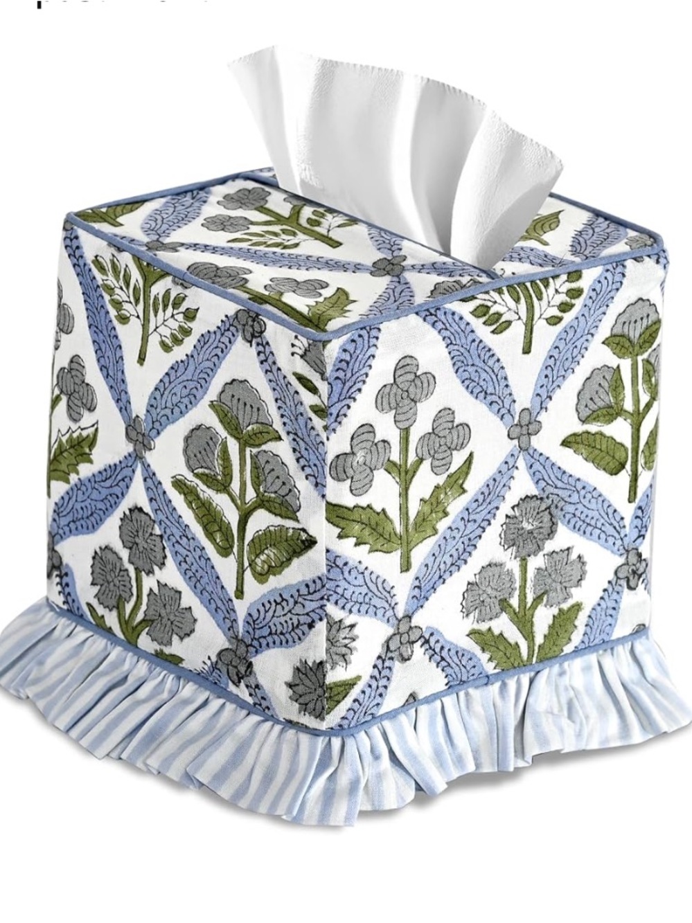 Floral Blue & Green Tissue Box Cover - Home Bath